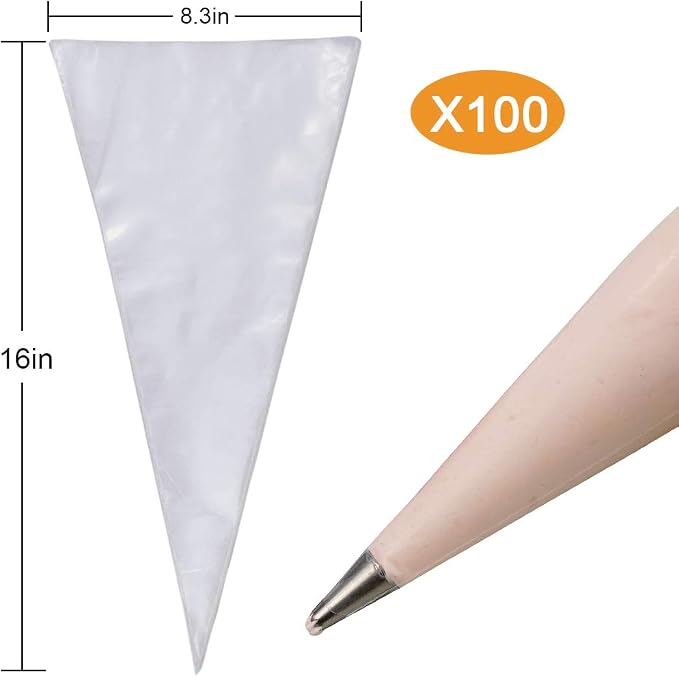 100 pcs, Large anti-burst piping bags, disposal pasty bags for cake and buttercream frosting, cupcake baking decorating icing bags, thick, non-slip for all size tips and couples (16 inch), Gexolenu