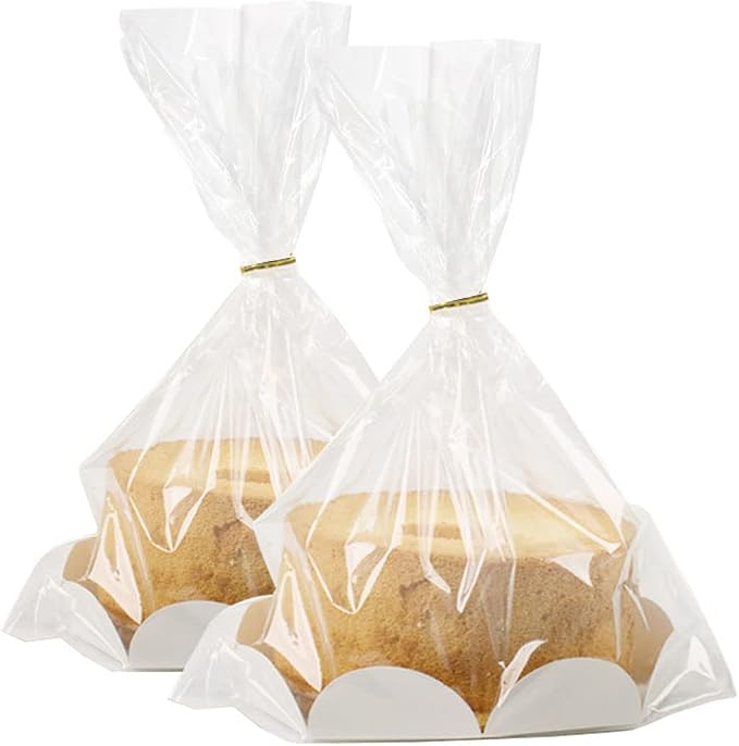 Clear Food Storage Bags for Toast Bread Cookies Candy Chocolate Cake Bakery Gift Packaging Cake Tray and Ribbon, 20 Pack