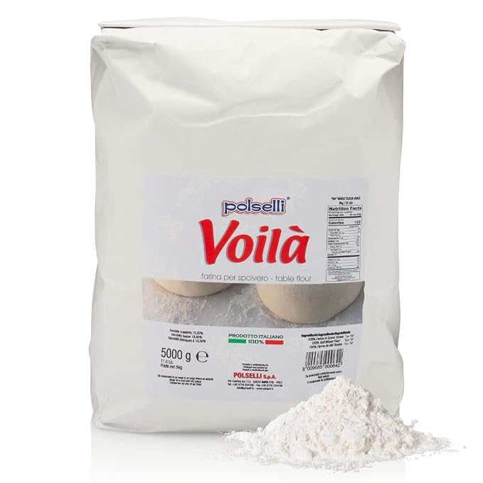POLSELLI Voila, Spolvero "00" Table & Dusting Flour, Soft Wheat Flour, 5 kg | All-Natural Soft Wheat Table Flour For Pizza Dusting, Baking And Pasta, Unbleached, And Non-GMO, Product Of Italy