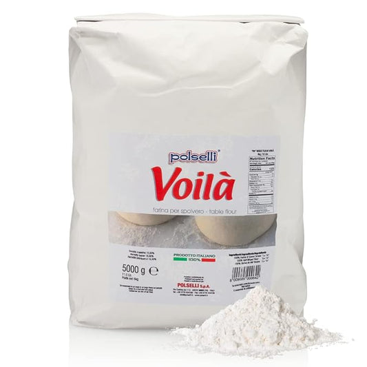 POLSELLI Voila, Spolvero "00" Table & Dusting Flour, Soft Wheat Flour, 5 kg | All-Natural Soft Wheat Table Flour For Pizza Dusting, Baking And Pasta, Unbleached, And Non-GMO, Product Of Italy