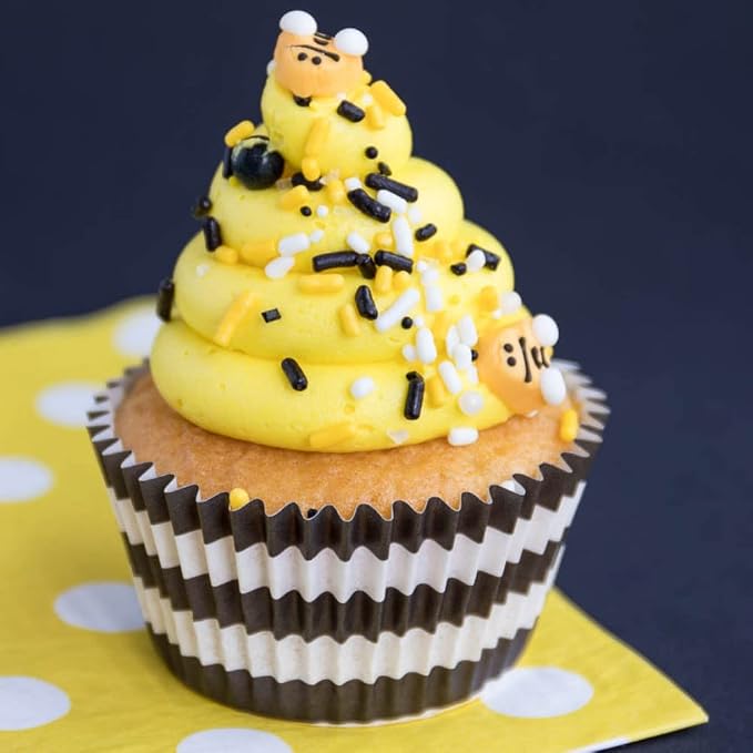 Bumble Bee Sprinkles for Cake Decorating and Baking Cookies, Cupcakes - Edible Batman Sprinkles and Bee Cake Decorations in Yellow Black White Jimmies, Nonpareils, Sugar Crystal, and Pearl