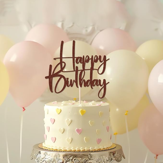 brown Happy Birthday Cake Topper, Happy Birthday Cake Bunting Deco, Baby Gender Reveal Party/Anniversary Party Decoration Supplies (6)
