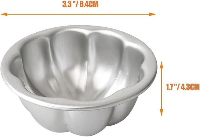 Aluminum Alloy Half Ball Pumpkin Tart Pan, Deep Tart Tins Jelly Mold, Muffin Cups Flower Shape for Cake, Tartlets, Brownies, Popover, Quiches - 6PCS