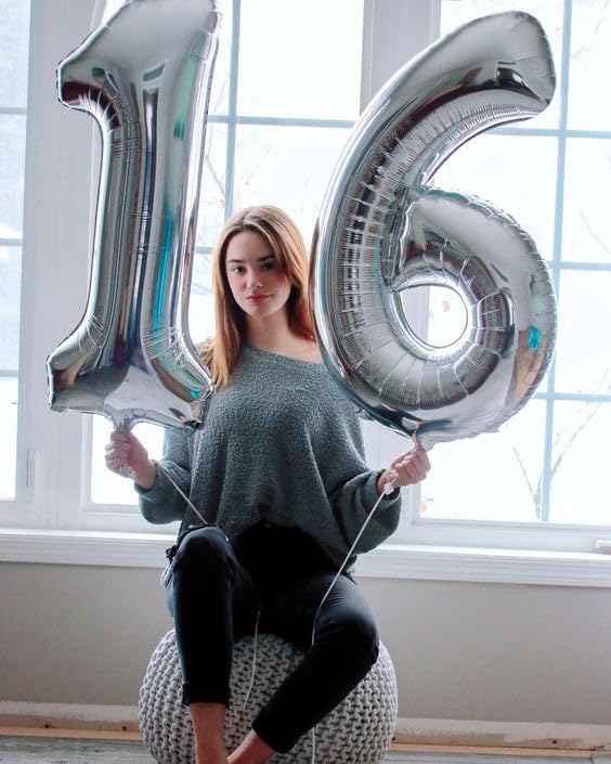 Silver 6 Balloon, Number Balloons 40 Inch, 6th Balloons for Birthday Decorations, Silver Party Supplies 6 Birthday Balloon, Number 6 Balloon