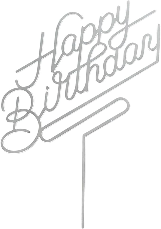 Happy Birthday Acrylic Cake Topper Birthday Party Decorations Cupcake Toppers Decorations Supplies (silvery 1)