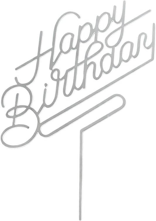 Happy Birthday Acrylic Cake Topper Birthday Party Decorations Cupcake Toppers Decorations Supplies (silvery 1)