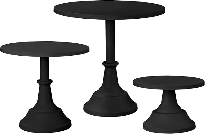 HBlife 3-PCS Black Cake Stand Set (8"/10"/12" Plate) for 6-10 Inch Cakes, Perfect Dessert Table Display Set, Cupcake&Cake Stands for Halloween, Black and Gold Party Decorations (Metal)