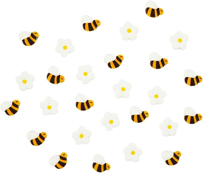 Edible FLower & Bee Cake Decorations, Royal Icing FLower for Cupcake Topper, Edible Bee Sprinkles Sugar for Cakes Cookies Chocolate Macarons Baking Spring Baby Shower Decoration, 39 pcs