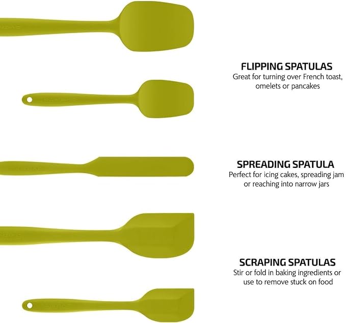 OVENTE Silicone Spatula Set of 5, Food Grade Rubber Spatula with High Heat Resistant, BPA-Free and Dishwasher Safe, Nonstick Kitchen Utensils for Baking, Cooking and Mixing, Green SP12305G