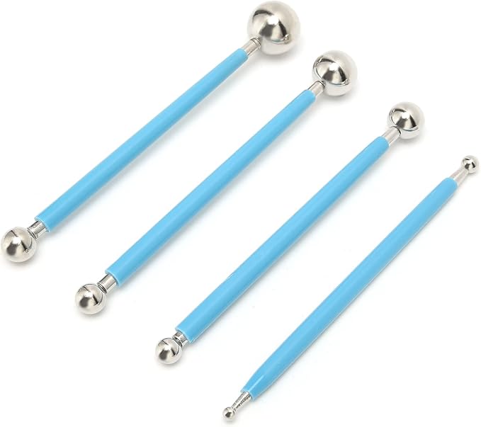 4Pcs Stainless Steel Cake Tools Baking Decorating Kit Fondant Sculpting Modeling Set with Rubber Handle for Cake Clay Pottery Art DIY