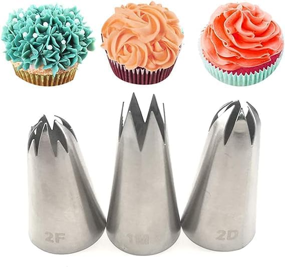 2F Silver Bakery Russian Stainless Steel Pastry Tips Cupcake Cherry Blossoms Icing Piping Nozzles Ice Cream Tool Cake Decorating Baking Mold Kitchen and Dining