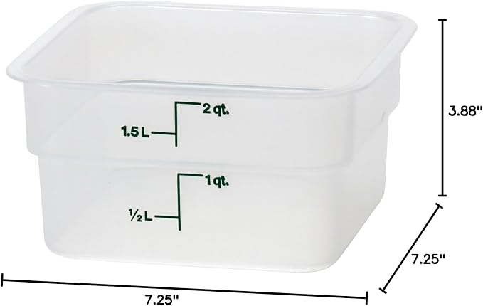 Cambro Food Storage Container - Classic Series Square - 2 QT (Quart) - Commercial Grade for Food Prep (Translucent)