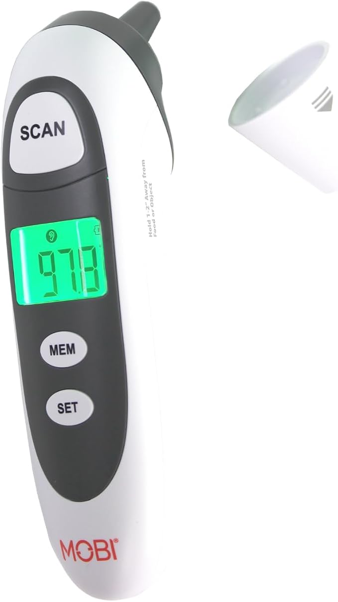 MOBI DualScan Prime Ear & Forehead Thermometer for Baby, Kids & Adults, Digital Infrared, Food & Bottle & Room Mode, 1‑Second Reading, Memory Recall