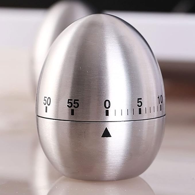 60 Minute Mechanical Kitchen Timer, Stainless Steel Egg Timer, Wind-Up Countdown 0-60 Min, No Batteries Needed, Silver, 2.36 x 2.95 in, for Cooking Baking Study