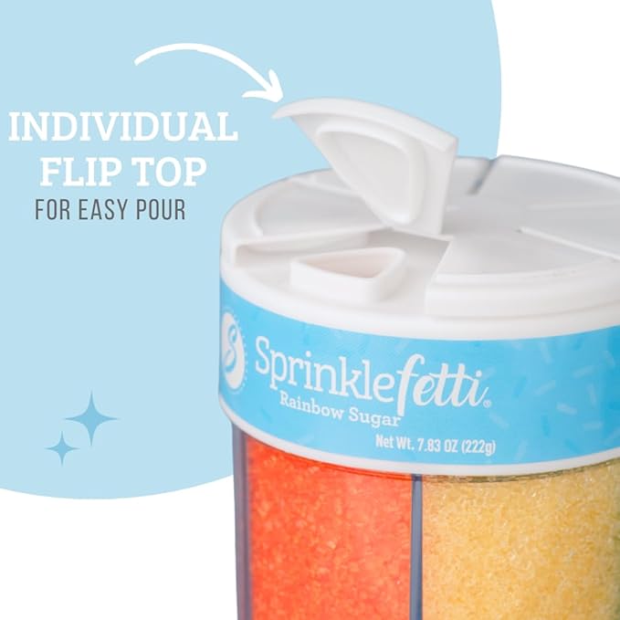Sweets Indeed Rainbow Sanding Sugar 6 Cell Jar – Red Orange Yellow Green Blue Purple Decorating Sugar Crystals for Baking & Decorating Cupcakes, Cookies, Cakes & Desserts – 7.83 ounces