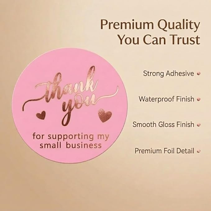 500 Pcs 1.5 Inch Pink and Rose Gold Thank You Stickers for Small Business, Small Business Packaging, Self-Adhesive & Waterproof Stickers with Beautiful Designs, Strong and Durable Envelope Seals