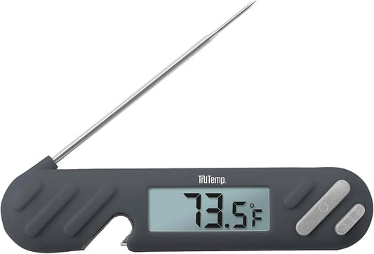 Taylor TruTemp Digital Instant Read Thermometer Meat Probe for BBQ Kitchen with Built in Bottle Opener, Reliable Folding Probe Easy Read LCD Grilling Cooking Tool, Gray