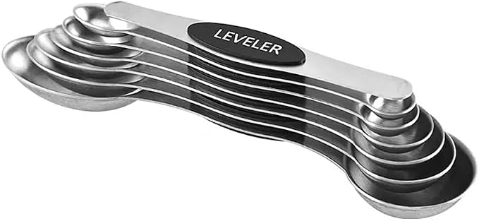 Set of 7 Stainless Steel Magnetic Measuring Spoons Set with Leveler - Stackable Tablespoon Measure Spoon for Baking and Cooking, Kitchen Gadgets for Apartment Essentials (Black)