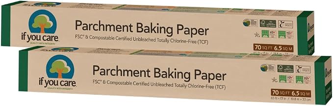 If You Care Parchment Baking Paper 70 Sq Ft Roll, Unbleached, Chlorine Free, Greaseproof, Silicone Coated, Standard Size, Fits 13 Inch Pans (Pack of 2)
