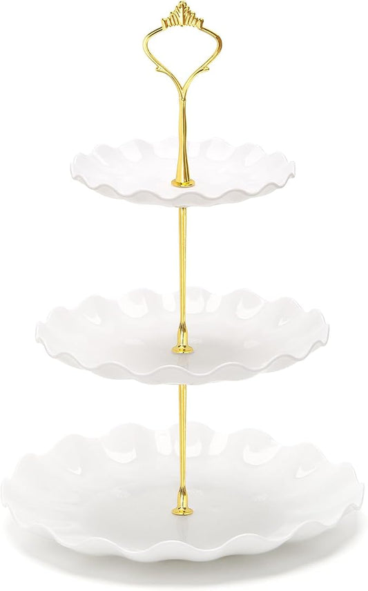 Coitak 3 Tier Cupcake Stand, Plastic Tiered Serving Stand, Dessert Tower Tray for Tea Party, Birthday and Wedding (Wavy-metal rod)