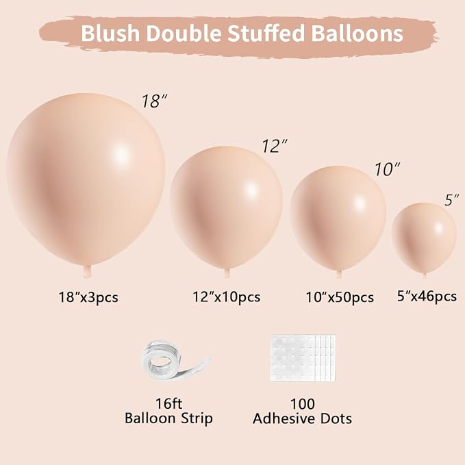 Beige Blush Pink Double Stuffed Balloons Different Size 115Pcs 5/10/12/18" Ivory Cream Blush Balloons Arch Garland kit for Boho Birthday Baby Shower Bridal Shower Gender Reveal Wedding Party