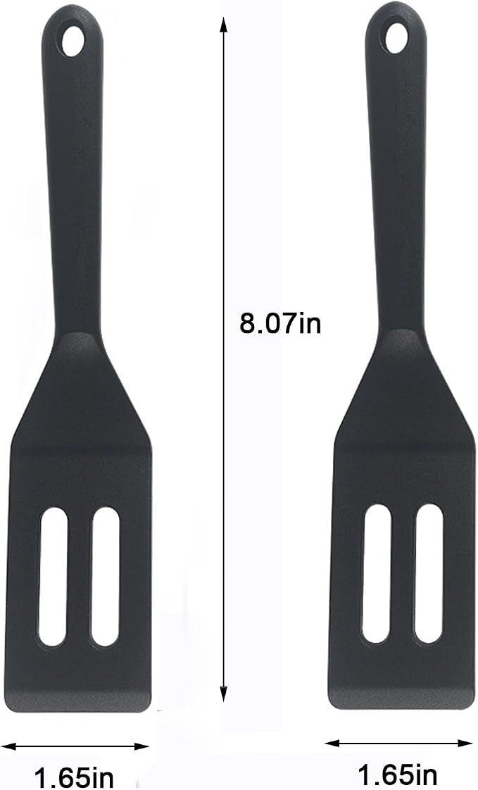 Small Silicone Spatulas 2 Pack: Mini Heat-Resistant Spatula for Nonstick Pans, Thin Baking Utensil for Cookies, Brownies & Kitchen Use (Black Set 1)