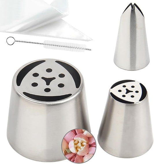 14 PCS Russian Piping Tips Set,Stainless Steel Icing Nozzles for Cake Decorating, Cream Flower Bouquet DIY Cookies, Desserts Baking Tools 1 XXL,1 XL,1 Medium Leaf,10 Piping Bags,1 Brush(S4)