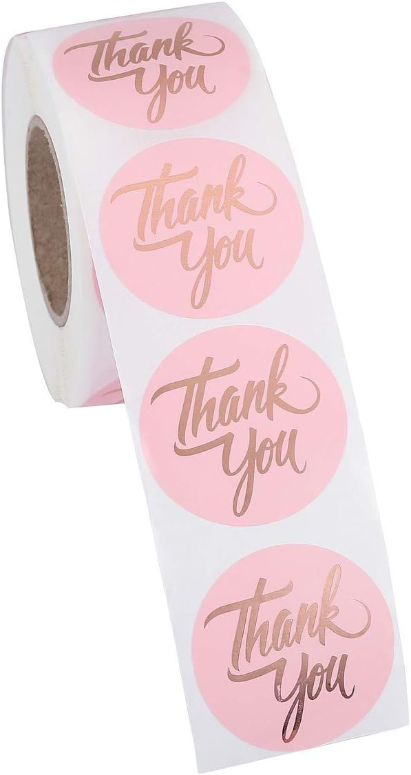 Yoption 1.5" Round Thank You Stickers, 500pcs Pink Mailing Supplies Labels Per Roll, Pink