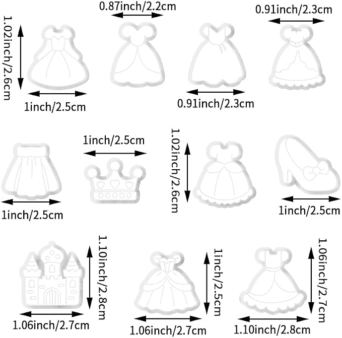 11-Piece Princess Theme Clay Cutters Set - Dress, Crown, Castle & Shoe Shapes for DIY Modeling, Polymer Clay Art, Earring & Craft Making, Creative Hobbyist Tools
