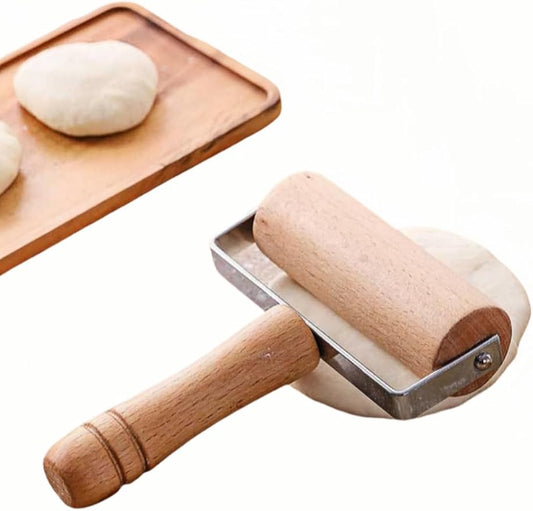 Stainless Steel & Beechwood Rolling Pin with Adjustable Thickness - Ergonomic Dumpling/Pasta Maker、Pizza, Kitchen Tool for Home Chefs, Dishwasher Safe & Rustproof Design (T)