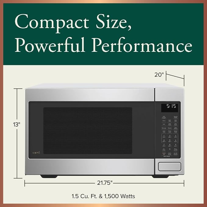 Café Countertop Convection Microwave Oven with Child Lock Technology, Broil, Auto-Cook, Roast, Defrost, Warm, Scan-to-Cook WiFi-Connectivity, 1000W, 1.5 Cu. Ft, Stainless Steel CCWK15C1WSS