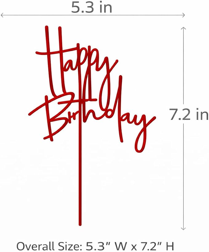 Acrylic Birthday Cake Topper - 5.3'' x 7.2'' Red Happy Birthday Sign for Party Supplies, Cake Decorations and Anniversary