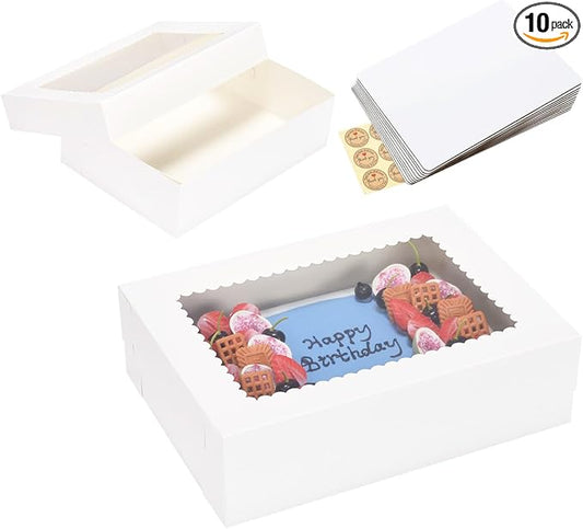 JJO 14x10x4 Inches 10 Pack Cake Boxes with Cake Board,White Bakery Boxes for Quarter Sheet Cakes,Donuts,Cupcakes, Brownie&Pie