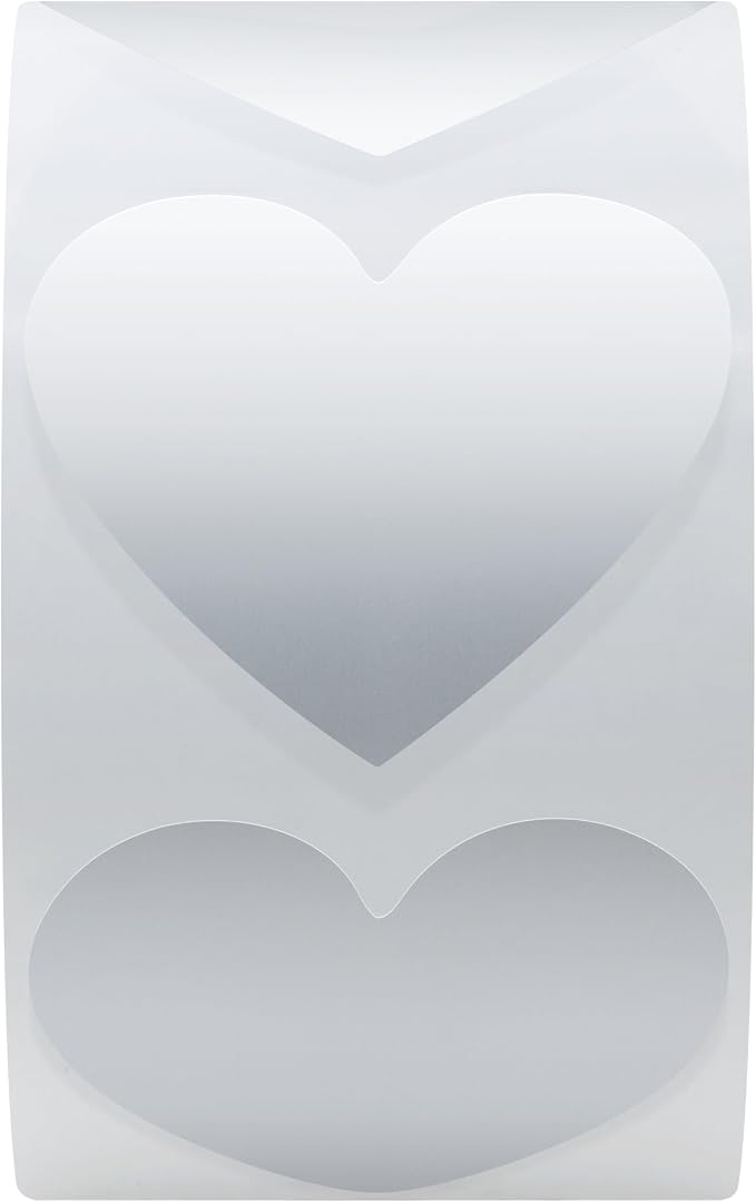 Hybsk 500pcs Heart Shaped Stickers 1.5 inch Labels for Party Decorations Favors Envelopes (Silver)