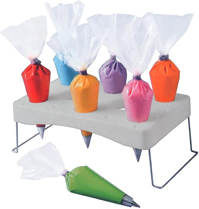 Piping bag shelf Decorating bag rack Cake decorating frosting bag rack Stainless steel feet Cake tools DIY baking 12 cavity cream bag rack (1 Pack)