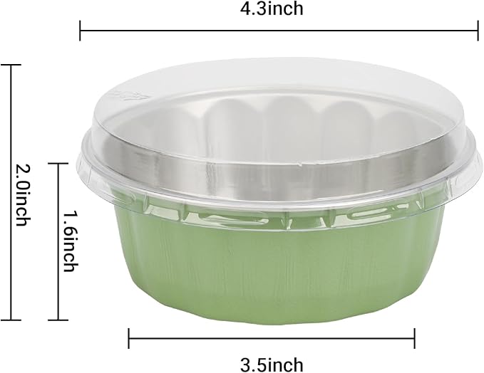 Beasea Disposable Ramekins 8oz, 100 Pack Pea Green Aluminum Foil Cups with Lids, Disposable Creme Brulee Muffin Cupcake Baking Cup Mini Pudding Cups for Party Wedding Birthday