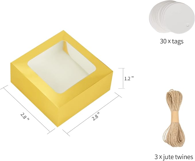 COTOPHER Soap Box, 30Pcs Small Soap Packaging Boxes 2.8x2.8x1.2 Inch Mini Kraft Boxes with Window Soap Boxes for Homemade Soap Candy Chocolate Bakery Cookies Soap Packaging