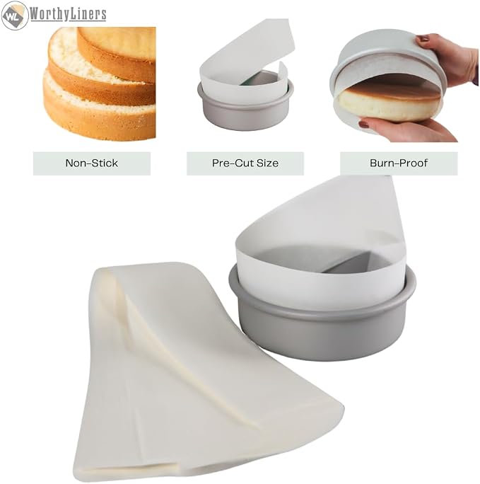 3 X 22 Inches Cake Pan Liner Strips Parchment Paper Baking 100 Sheets | Worthy Liners Non-Stick Precut Baking Parchment, Perfect for Cake Pan, Springform Pans