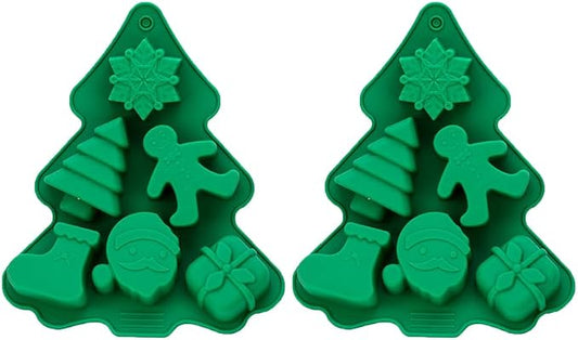 Silicone Cookies Biscuit Mold, Christmas Halloween Candy Mold, Reusable DIY Baking Mold Jelly Chocolate Mold, Ice Cube Tray Wax Melt Molds(Set of 2 Green Small Christmas Trees)