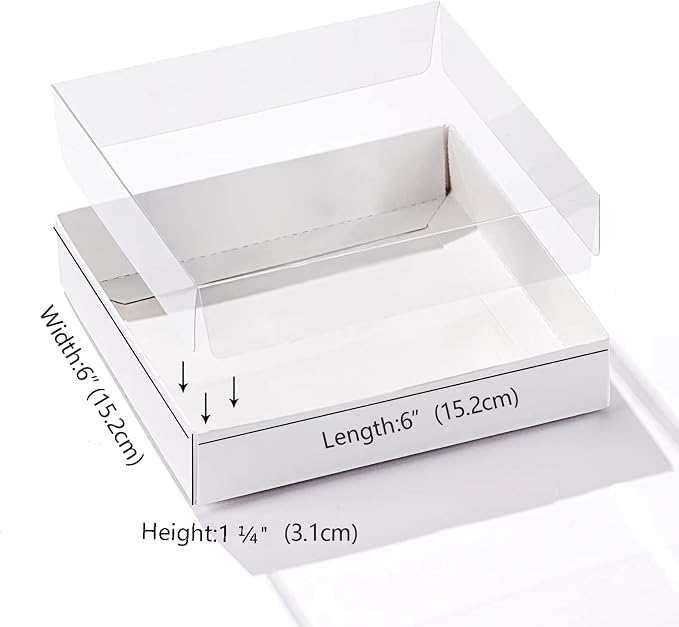 50 PCS Clear White 6" x 6" x 1" Cookie Boxes with Full Window - Macaron, Cake, Chocolate Bomb Boxes
