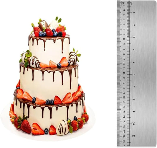 Stainless Steel Cake Scraper with Scale,LUHUUIZEYU Cake Stripe Edge Smoother Scraper, Baking Scraper Tool for Measuring Cake,Buttercream Decorating Comb for Kitchen(12Inch)