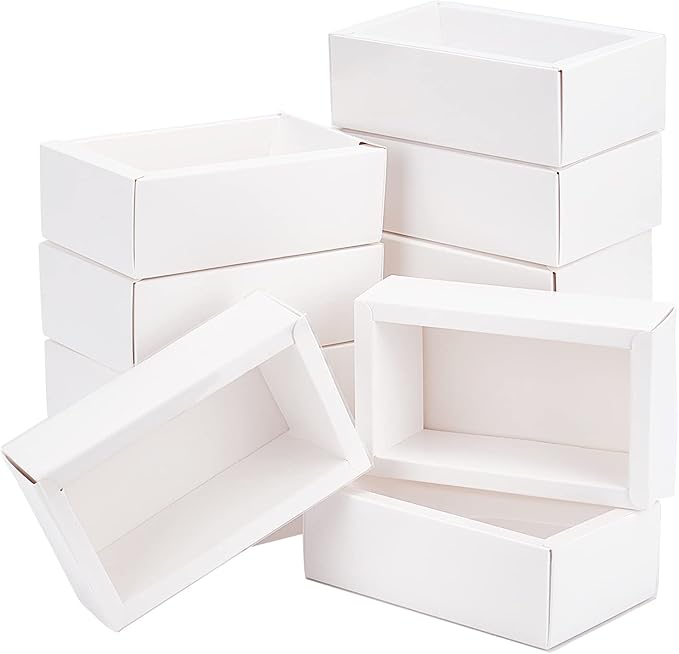 BENECREAT 12 Pack 7x5x1.5 Inch White Rectangle Drawer Kraft Boxes with PVC Plastic Window for Party Favor Treats, Candy and Jewelry Crafts