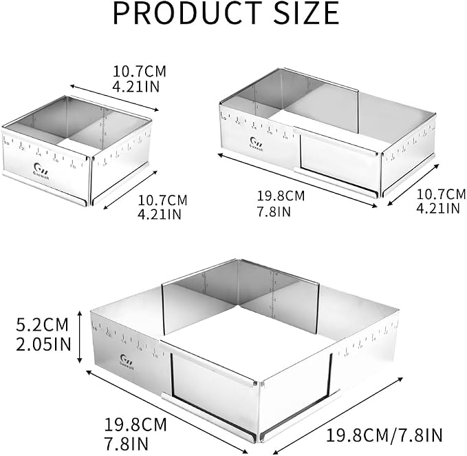 Stainless Steel Extensible Cake Ring Detachable Square Cake Mold Mousse Ring Nonstick Cheesecake Mould for Baking - 4 x 4 in