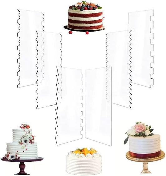 6 Pack Cake Scraper Smoother, Acrylic Double Edge Sided Patterned Cake Decorating Scraper Comb for Mousse Butter Cream Dessert Decor