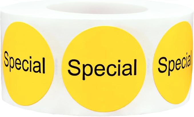 Yellow Special Deli Labels, 1 Inch Round Circle Adhesive Stickers, 500 Food Label Stickers Per Roll for Delis, Grocery Stores, Food Prep, and Kitchen Organization – Made in the USA