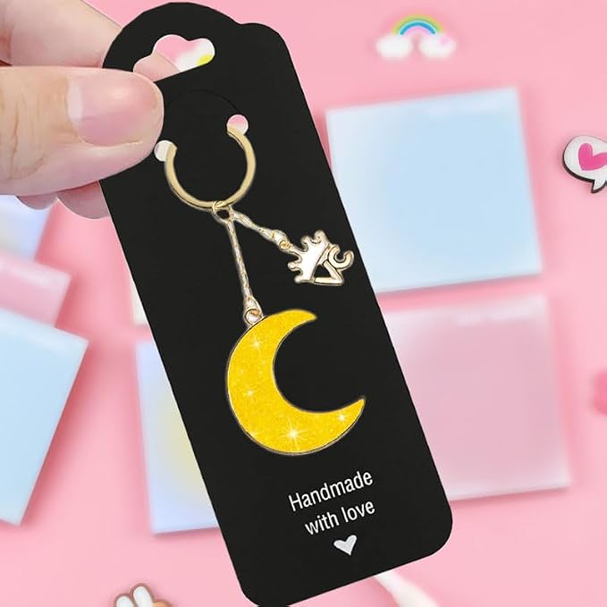 100PCS Keychain Display Cards,2.16'' x 6'' Handmade with Love Kraft Paper Jewelry Cards for Small Business Selling