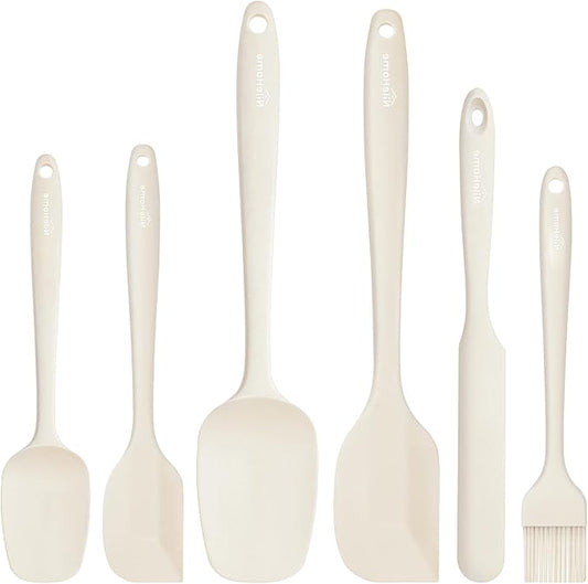 NileHome Silicone Spatula Set, 6 Pieces Food Grade Kitchen Utensils with Silicone Brush Heat Resistant Up to 600°F Dishwasher Safe BPA-Free Rubber Spatula for Scraping, Baking, Cooking, Mixing-Ivory
