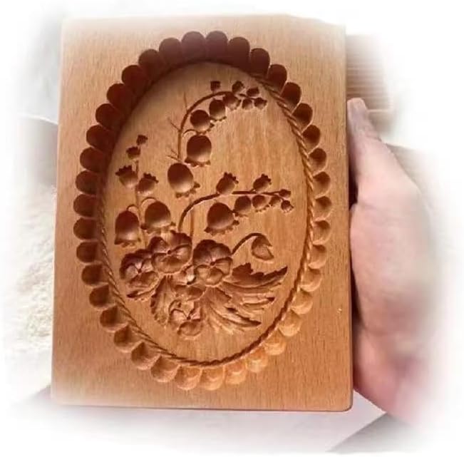Carved Wooden Gingerbread Cookie Mold,3D Wooden Baking Mold Cookie Biscuit Press Stamp Molds,Cookie Cutter,Cookie Stamp,DIY Biscuit Stamp Mould for Halloween Thanksgiving Christmas(Violet-Large)