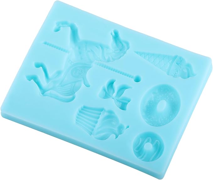 Carousel Horse Fondant Molds Ice Cream Doughnut Silicone Chocolate Molds for Cake Decorating Cupcake Topper Candy Gum Paste Polymer Clay
