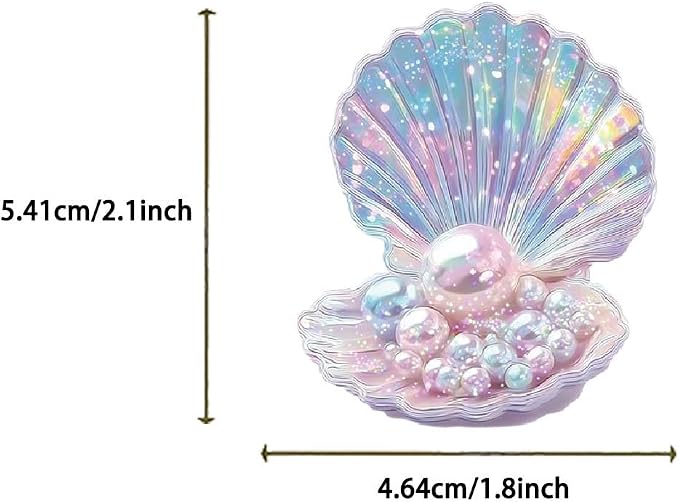 50 Pcs PET Transparent Seashell Stickers, Waterproof Vinyl Coastal Shell Decals for Laptop Skateboard Luggage, Colorful Beach Shell Stickers Gift for Kids Teens Adults (Shell)